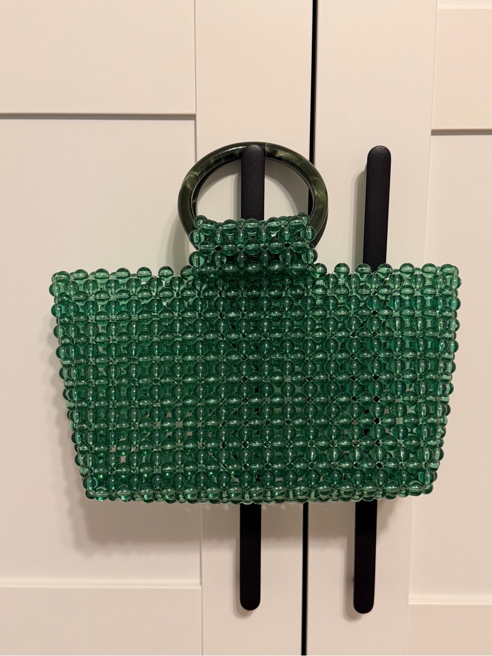 Green Beaded Handbag with Circular Handle